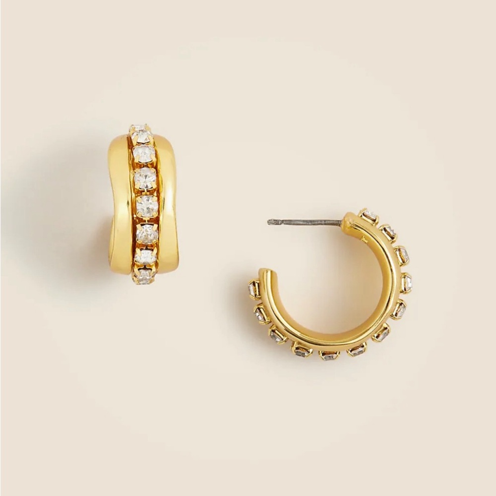 JCREW Gold Hoop Earrings with Channel Set Stones